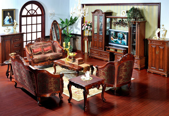 2021 Luxury classic antique solid wood living room furniture wooden fabric sofas